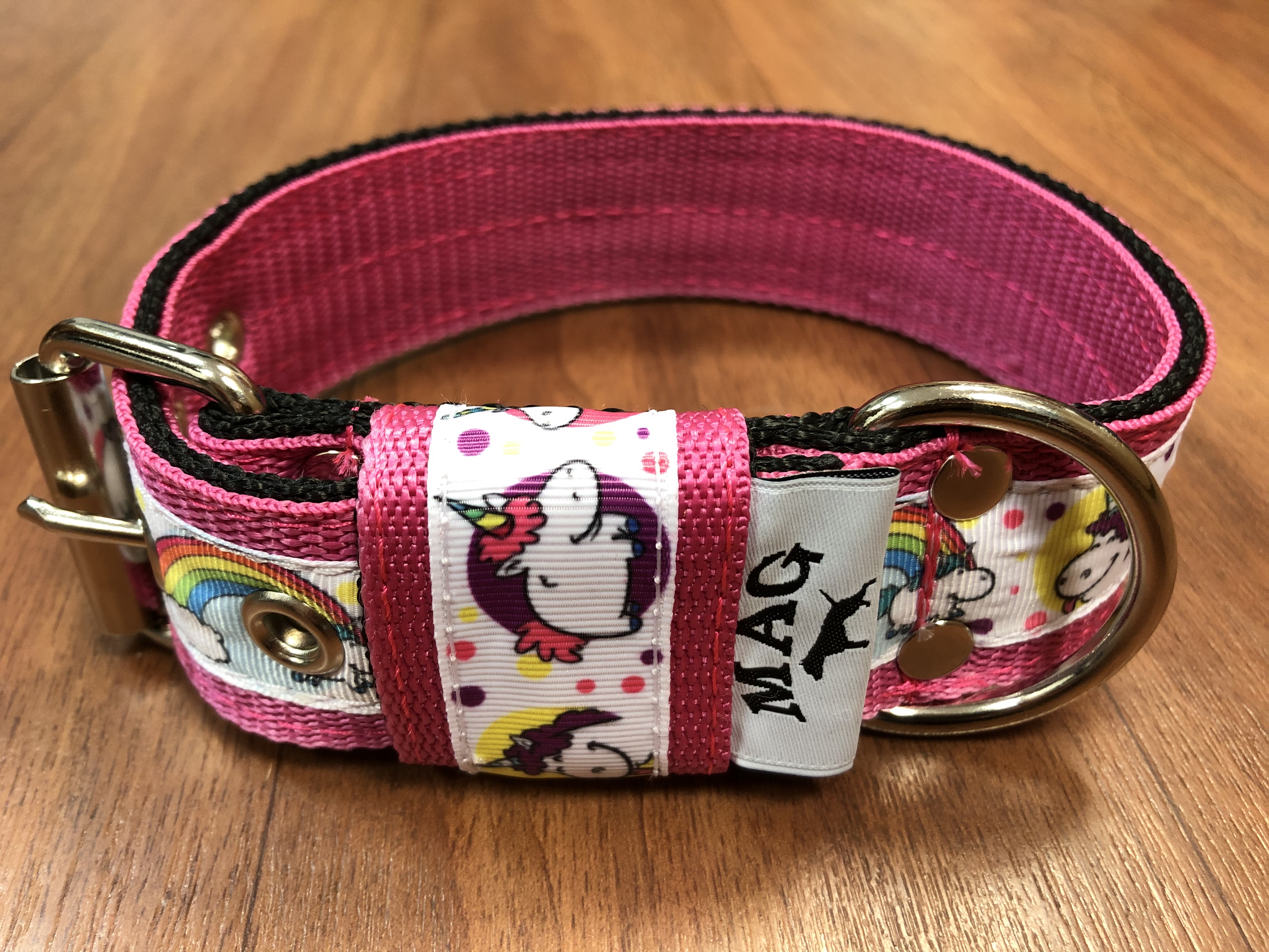 Obojek růžový se stuhou 5cm - Unicorn