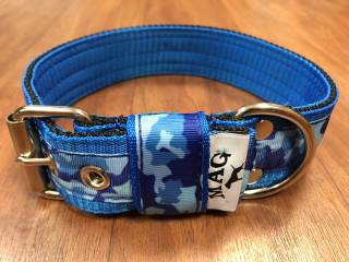 Obojek modrý se stuhou 3cm - modrý maskáč