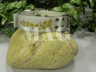Obojek bílý - zlaté kytičky š. 4cm